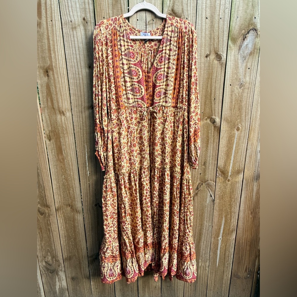 Aura Long Sleeve Boho Dress - Red and Orange